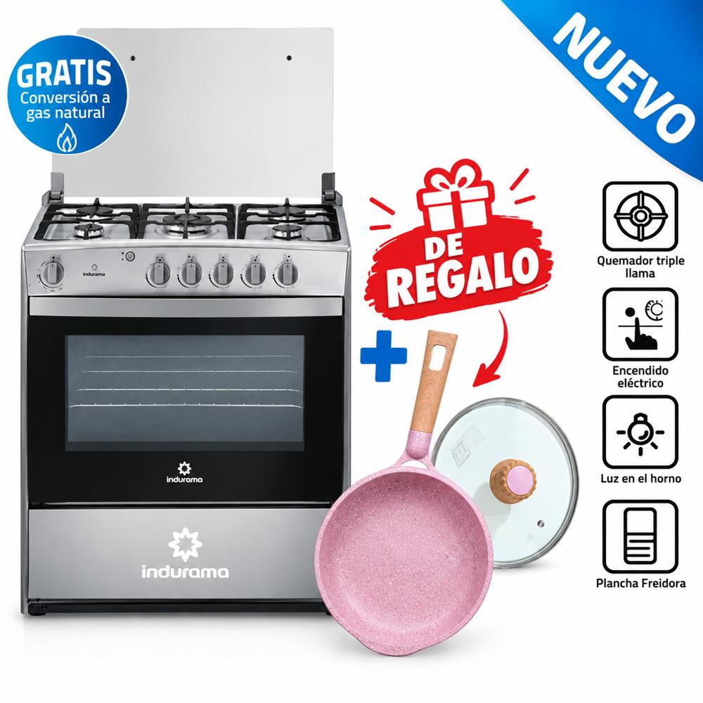 Cocina a Gas INDURAMA 5 Quemadores Cantabria mas sarten