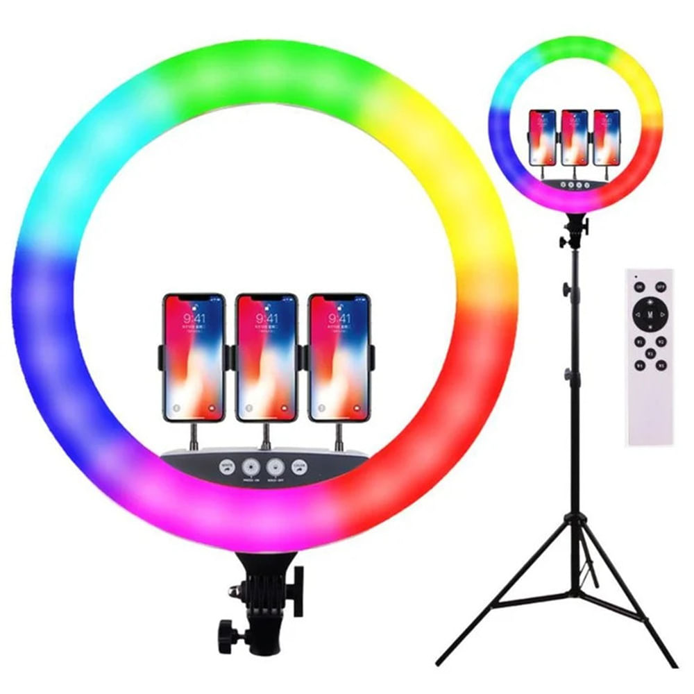 Aro De Luz Rgb Multicolor 45 Cm Profesional Con Trípode 2.10m - MOD MY-7183