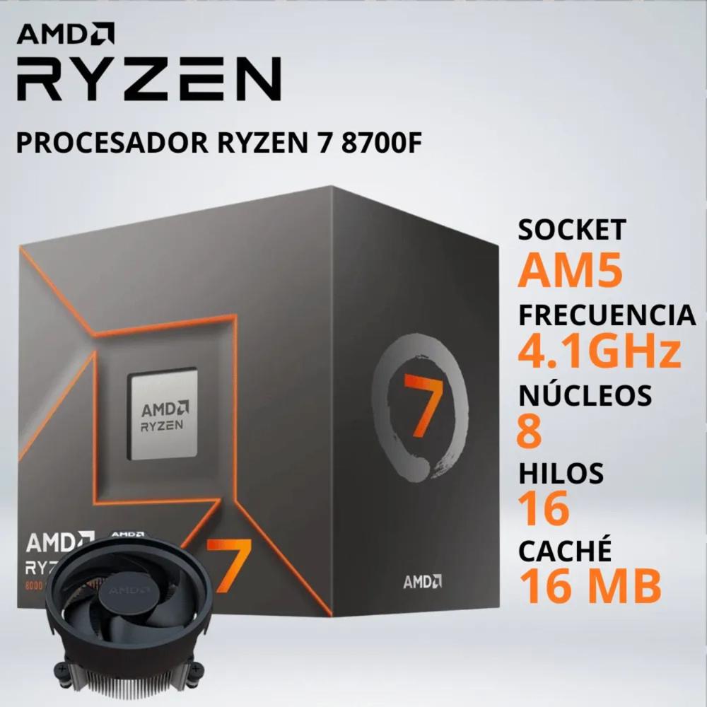 PROCESADOR RYZEN 7 8700F 4.1-5.0 GHz 16MB AM5 FAN-COOLER - 0