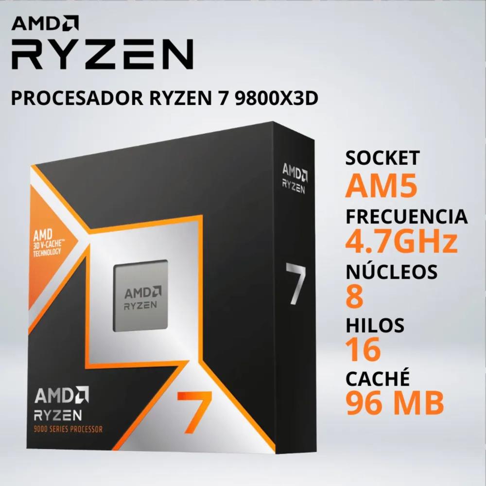 PROCESADOR RYZEN 7 9800X3D 4.7-5.2 GHz 96MB AM5 GRAFICOS RAD