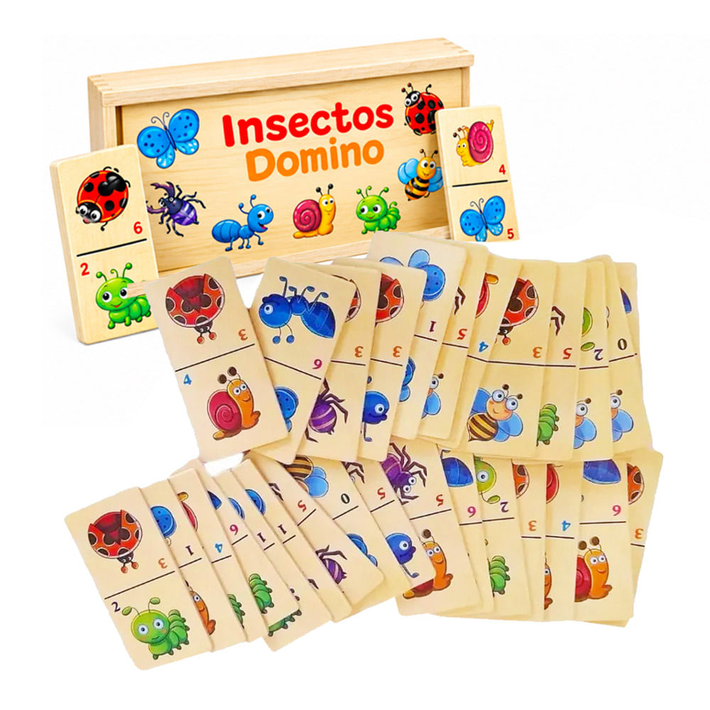 Domino Didactico en Madera Insectos 28 pzas