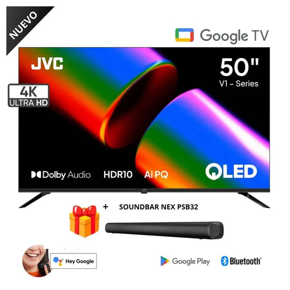 Televisor JVC 50 QLED Google TV 4K 50KM758 2025 mas Soundbar