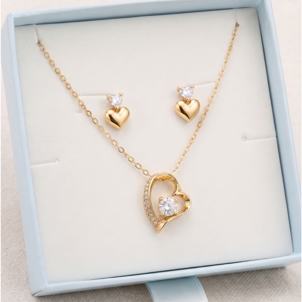 Pack de Collar de Corazón y Aretes de Corazón con Circón Superior