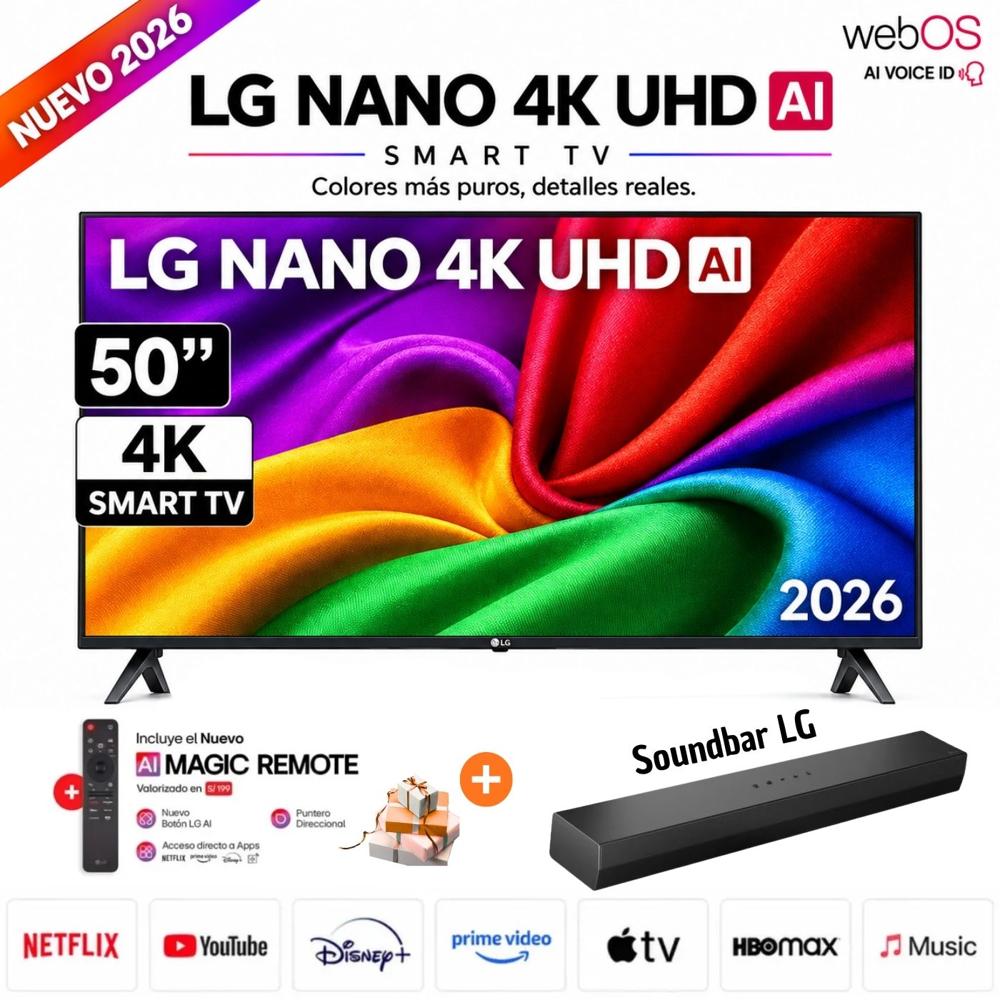 Televisor LG Smart TV NANO 50 4K UHD 50NU800BPSC 2026 y Soundbar LG