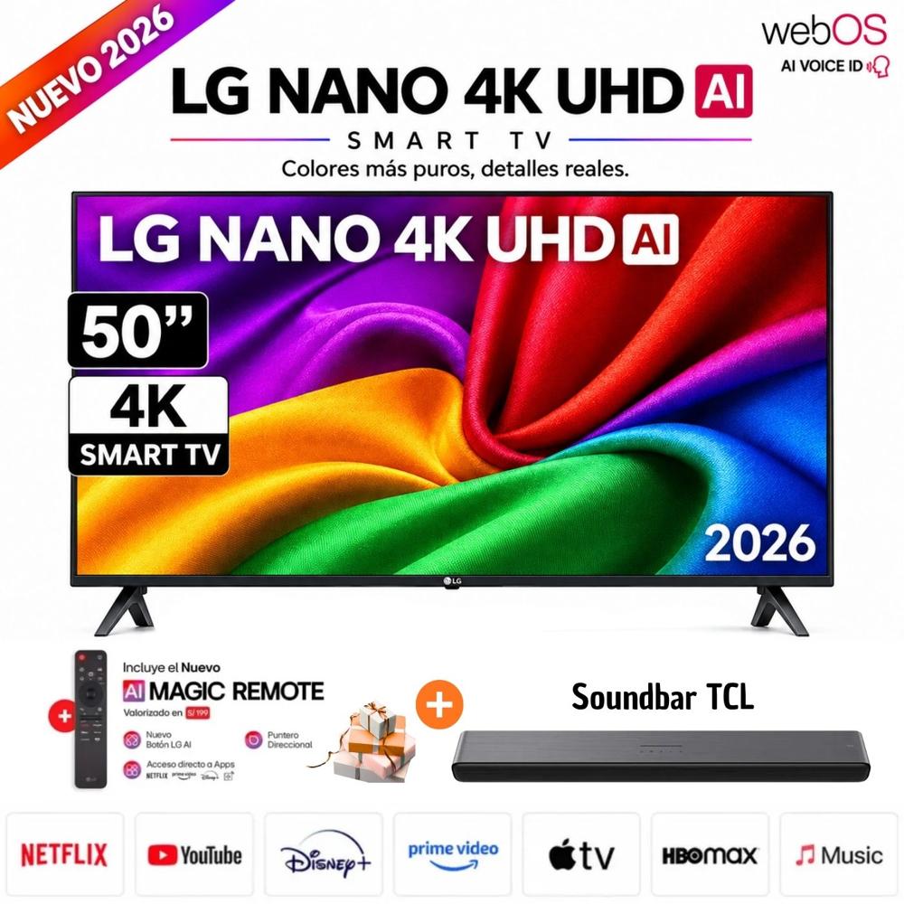 Televisor LG Smart TV NANO 50 4K UHD 50NU800BPSC 2026 con Soundbar TCL