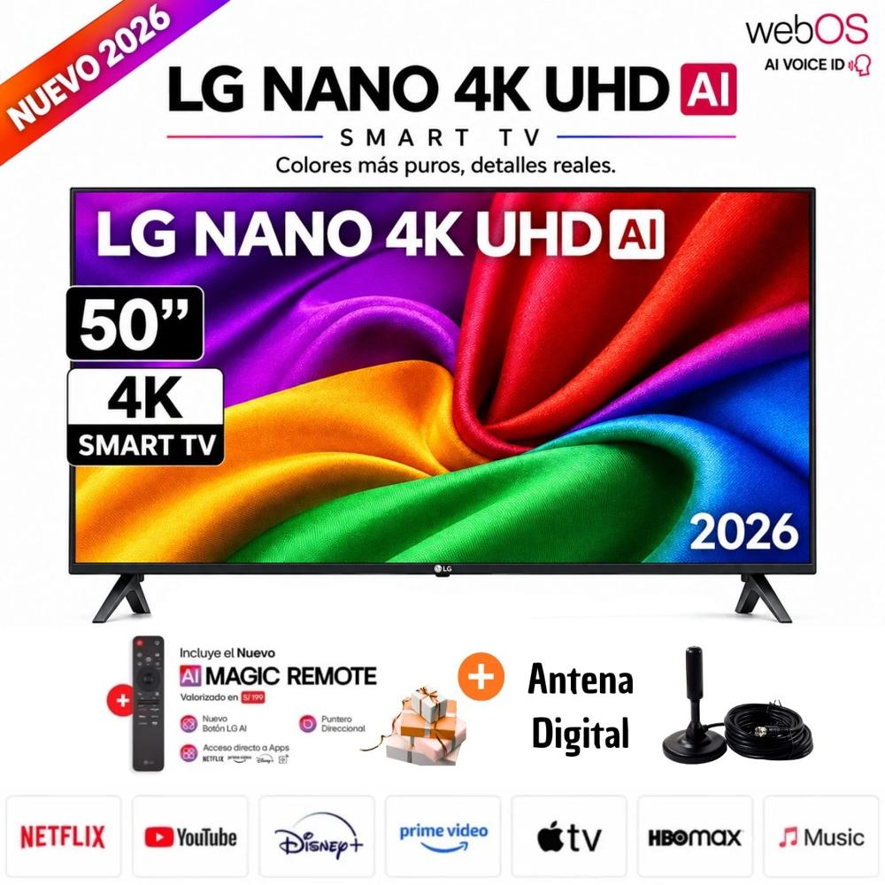 Televisor LG Smart TV NANO 50 4K UHD 50NU800BPSC 2026 y Antena Digital