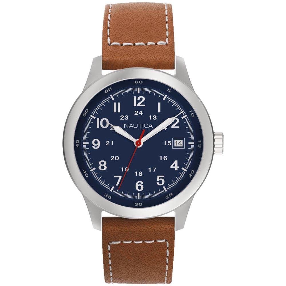 Reloj Nautica Cruise NCT 1 NAPNTI802 Fecha Correa de Cuero Marrón Dial Azul
