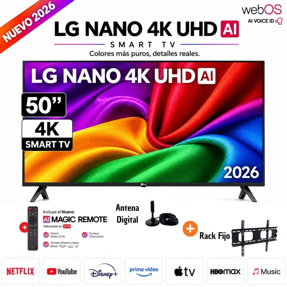 Televisor LG Smart TV NANO 50 4K UHD 50NU800BPSC 2026 con Antena y Rack Fijo