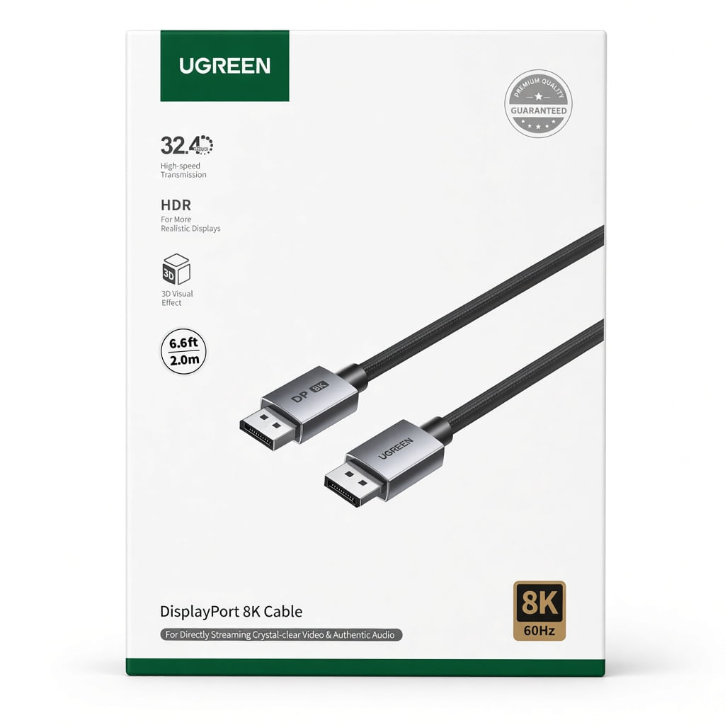 Cable DisplayPort 1.4 UGREEN 25905 2m HDR DP a DP - Aluminio Trenzado