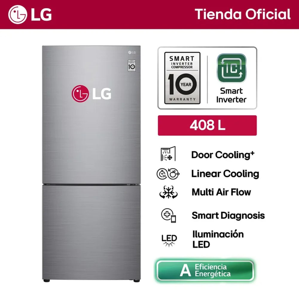 Refrigeradora LG Bottom Freezer Gb41bpp No Frost 408l Plata Color Plateado