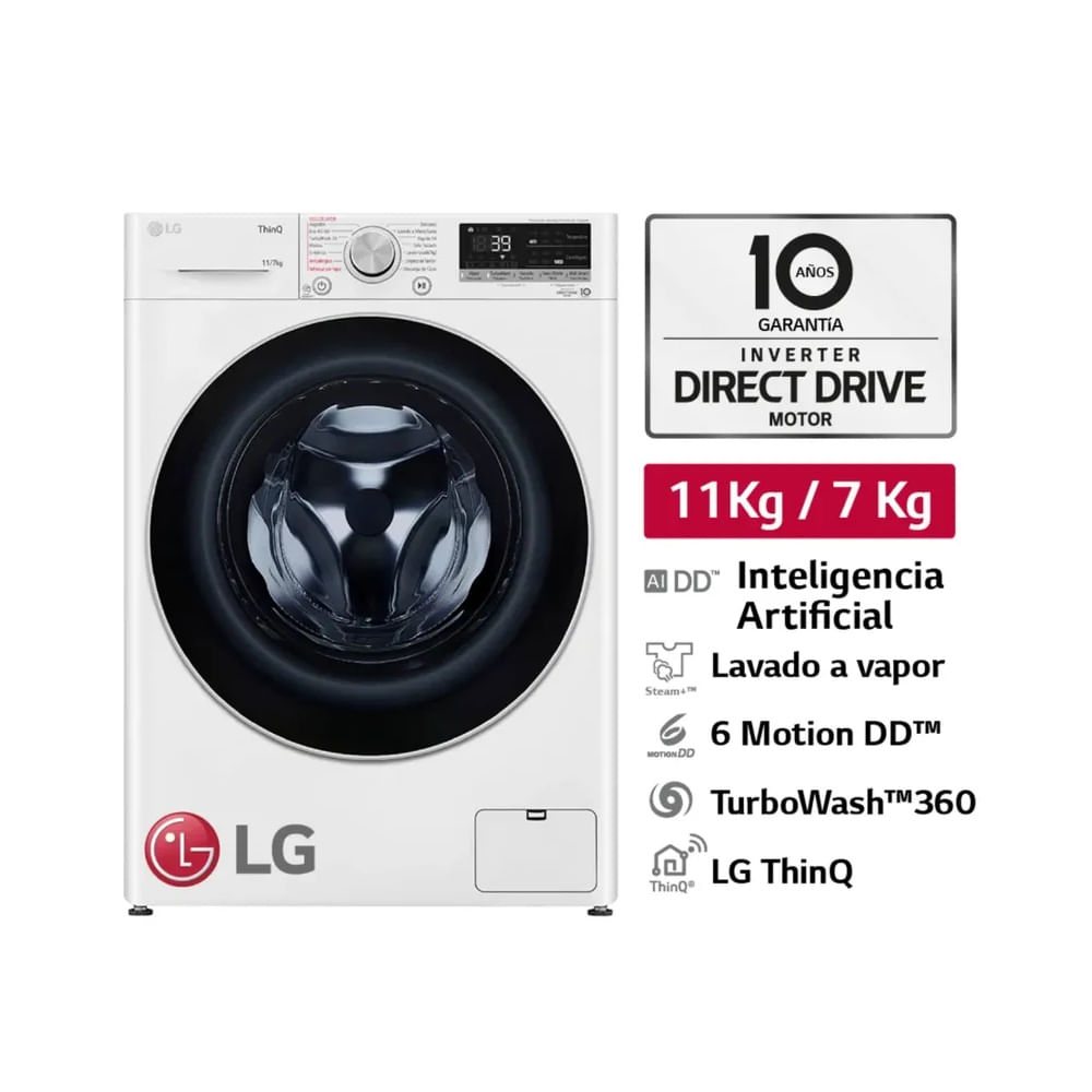 Lavaseca 11kg  Lavado Y 7kg  Secado Ai Dd Thinq Wd11wvc3s6