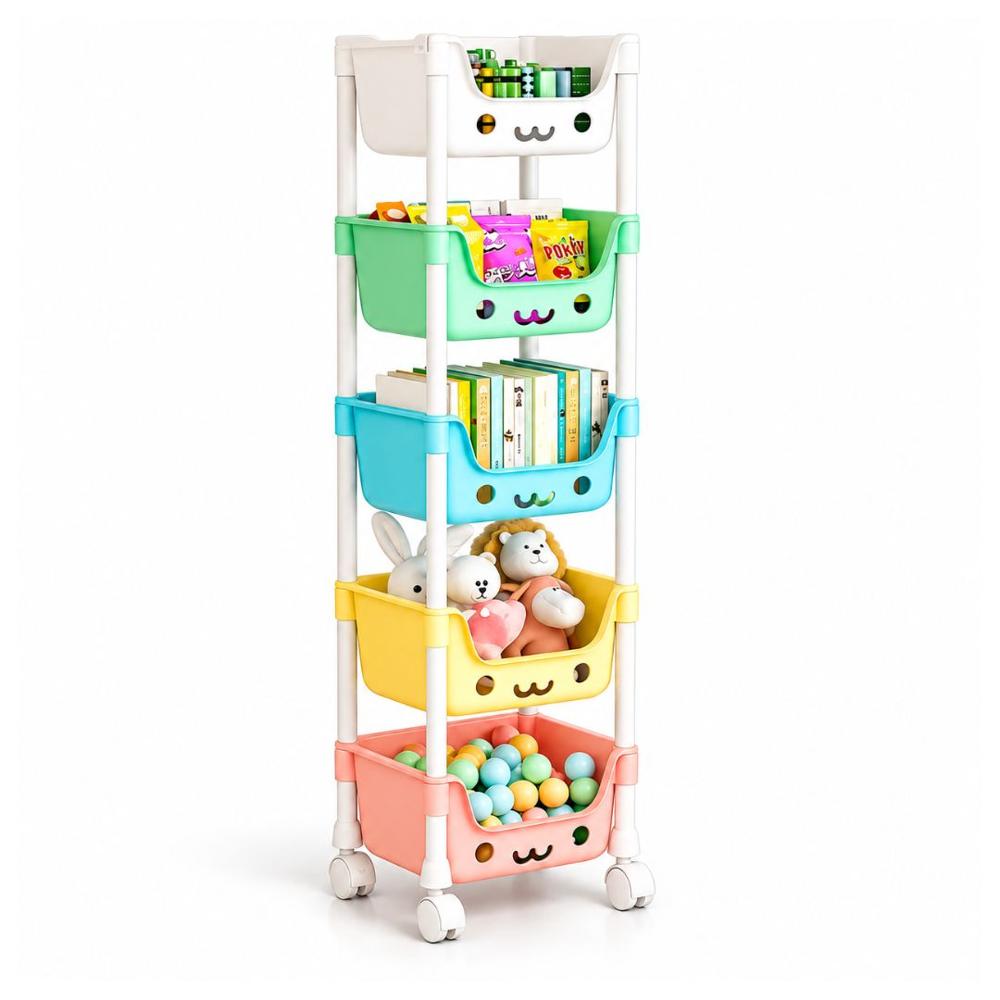 Estante Organizador de Juguetes Kawaii Reforzado 5 Niveles con Ruedas 125x31x21cm