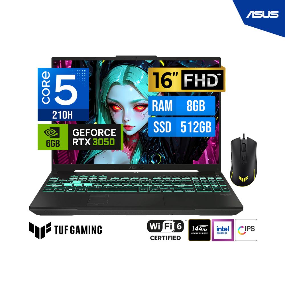 LAPTOP ASUS TUF GAMER FX607VJB F16 16 WUXGA IPS Core 5 210H 8GB DDR5 512GB RTX 3050 6GB FreeDOS