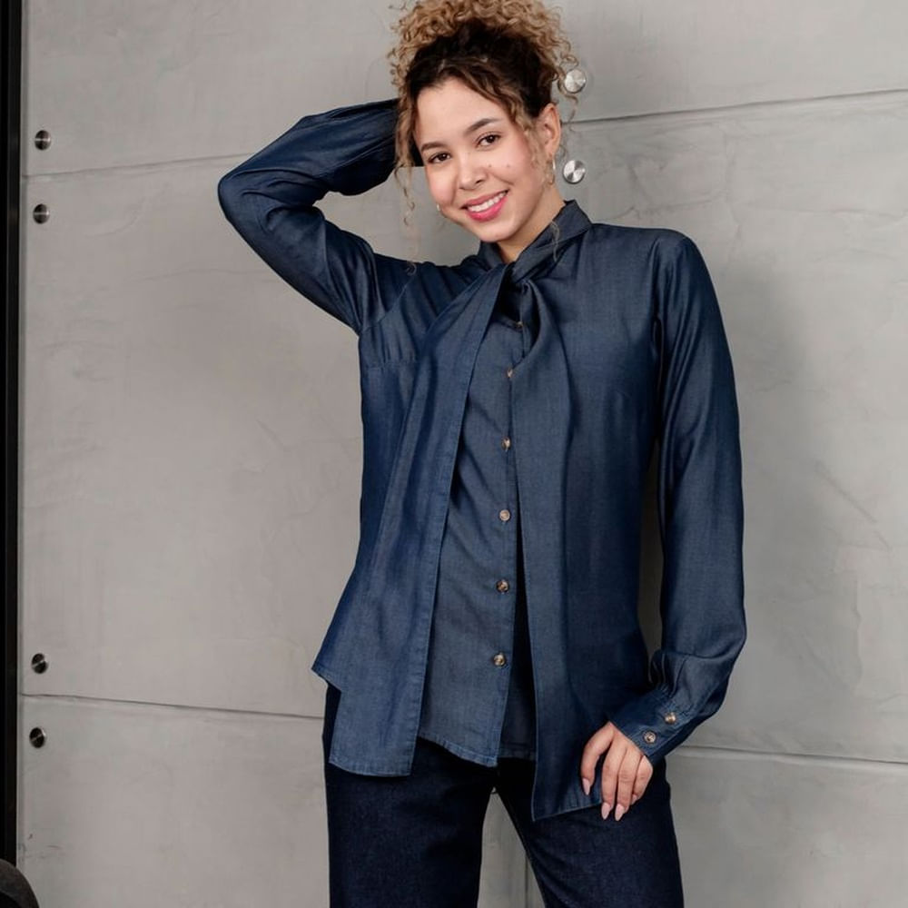 Blusa Jean Tencel Manga Larga Mujer Thaiz