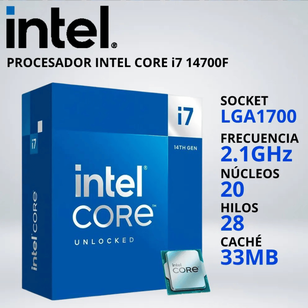 PROCESADOR INTEL CORE i7-14700F LGA1700 2.1-5.4 GHz 33MB FAN-COOLER - 036310.