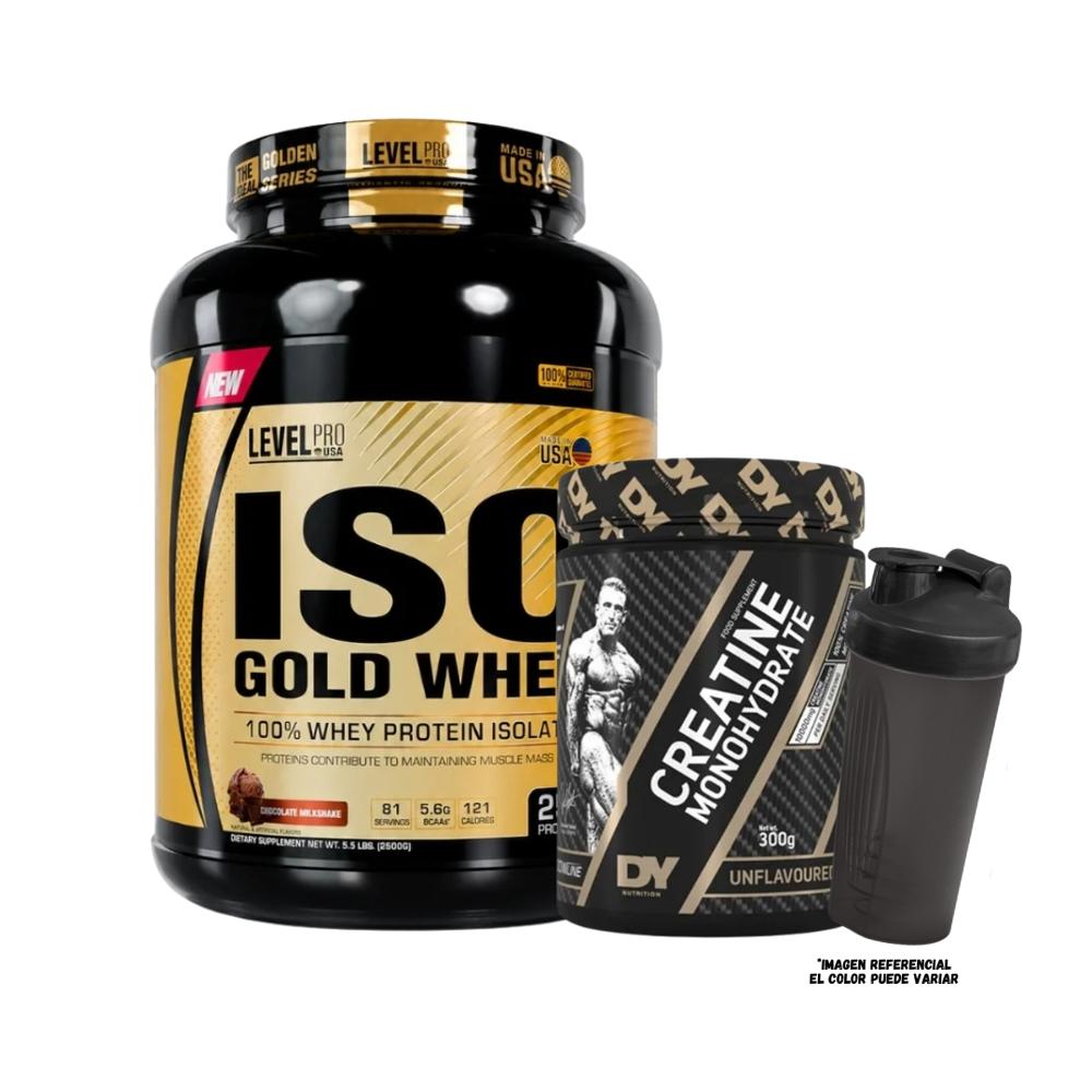 ISO GOLD WHEY 1.1 KG CHOCOLATE Y CREATINA DY 300 GR Y SHAKER
