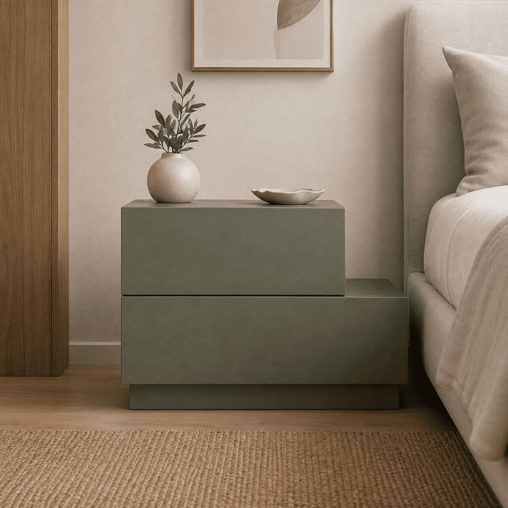 Velador Sora Aesthetic Escalonado con Doble Cajón Color Agave TU MESITA Canto Delgado