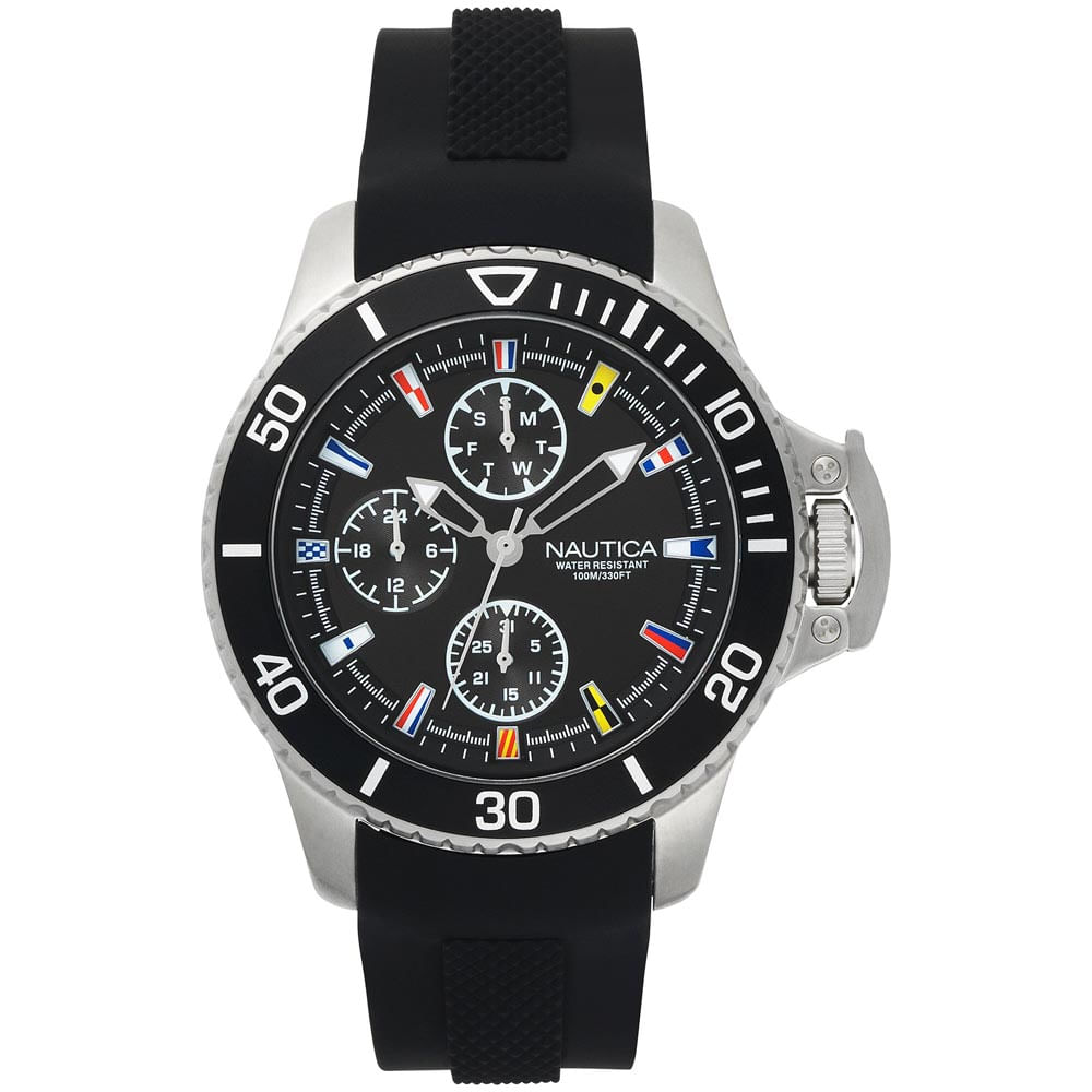 Reloj Nautica Bayside NAPBYS001 Multifuncional Correa de Silicona y Dial Negro