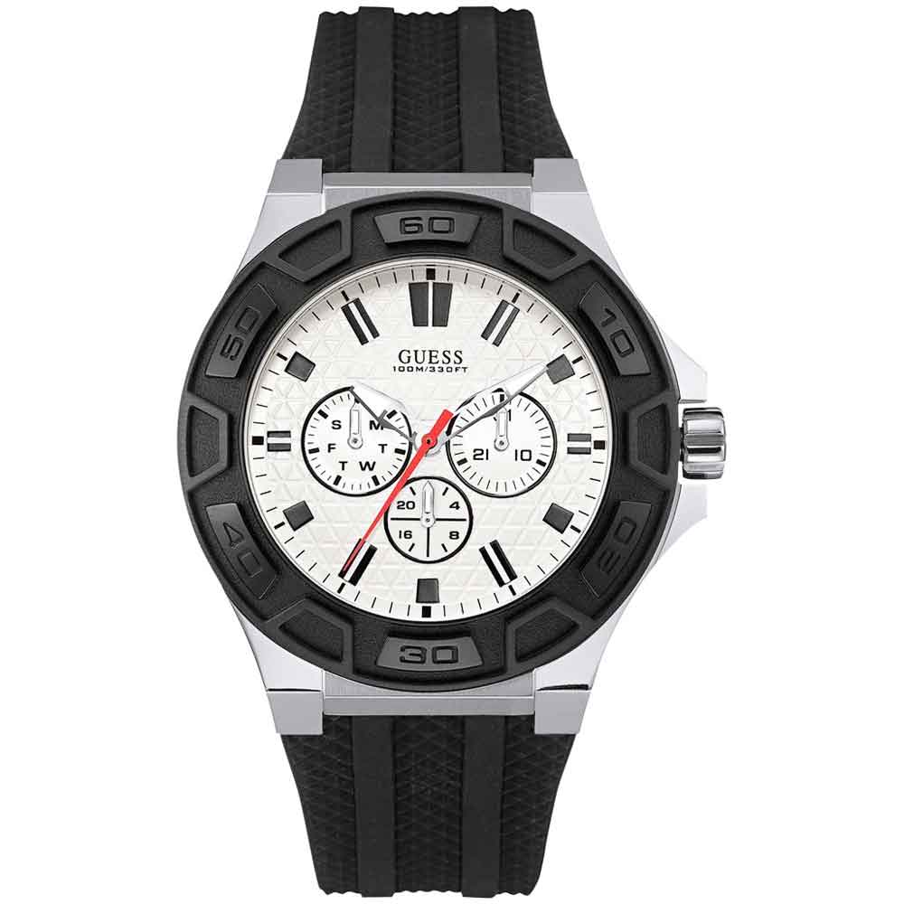 Reloj Guess Force W0674G3 U0674G3 Multifuncional Correa de Silicona Negro Dial Blanco