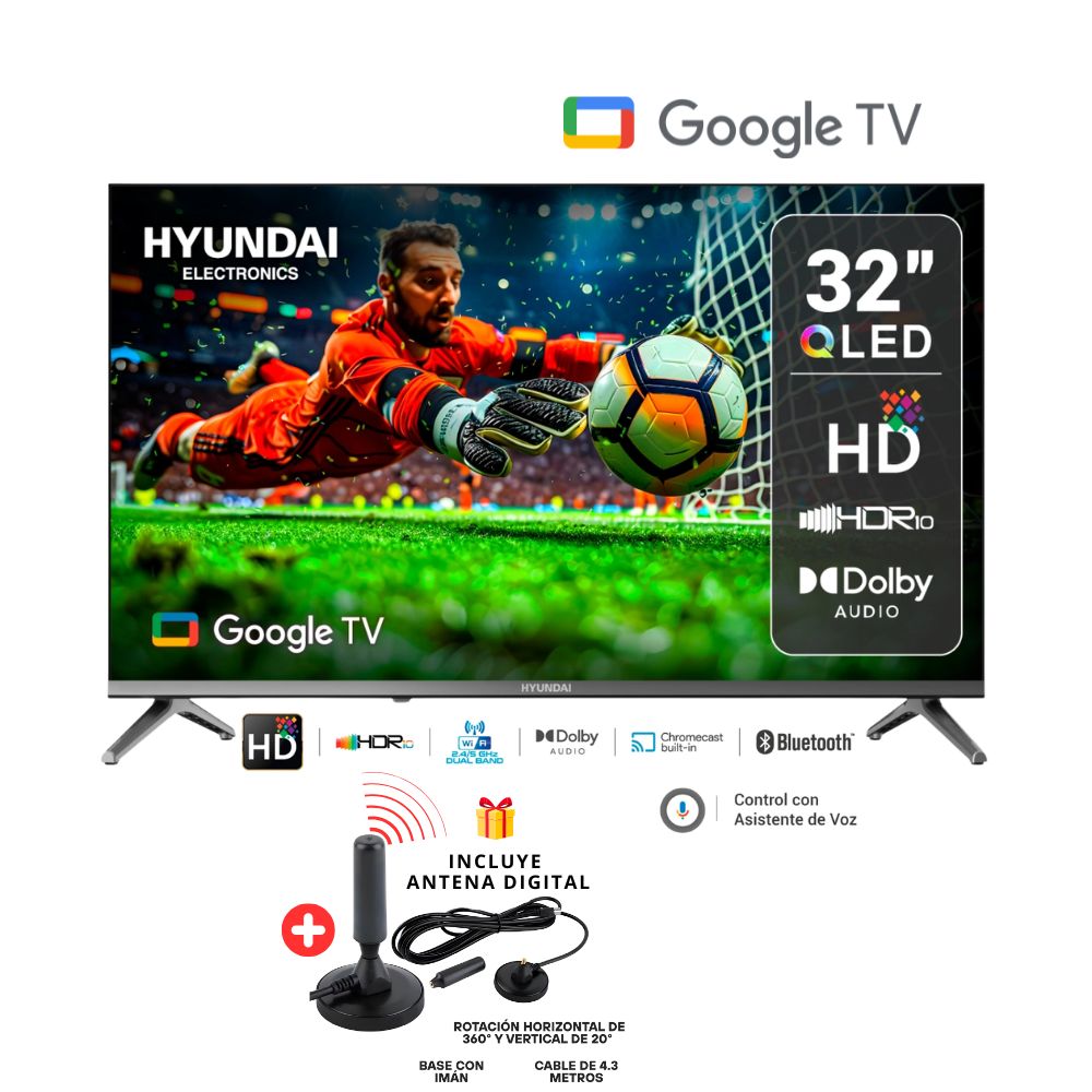 TELEVISOR HYUNDAI QLED 32 HD SMART TV HYLED3259QG -GOOGLE TV