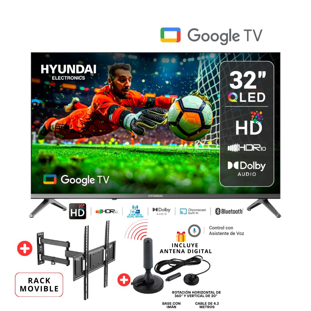 TELEVISOR HYUNDAI QLED 32 HD SMART TV HYLED3259QG -GOOGLE TV