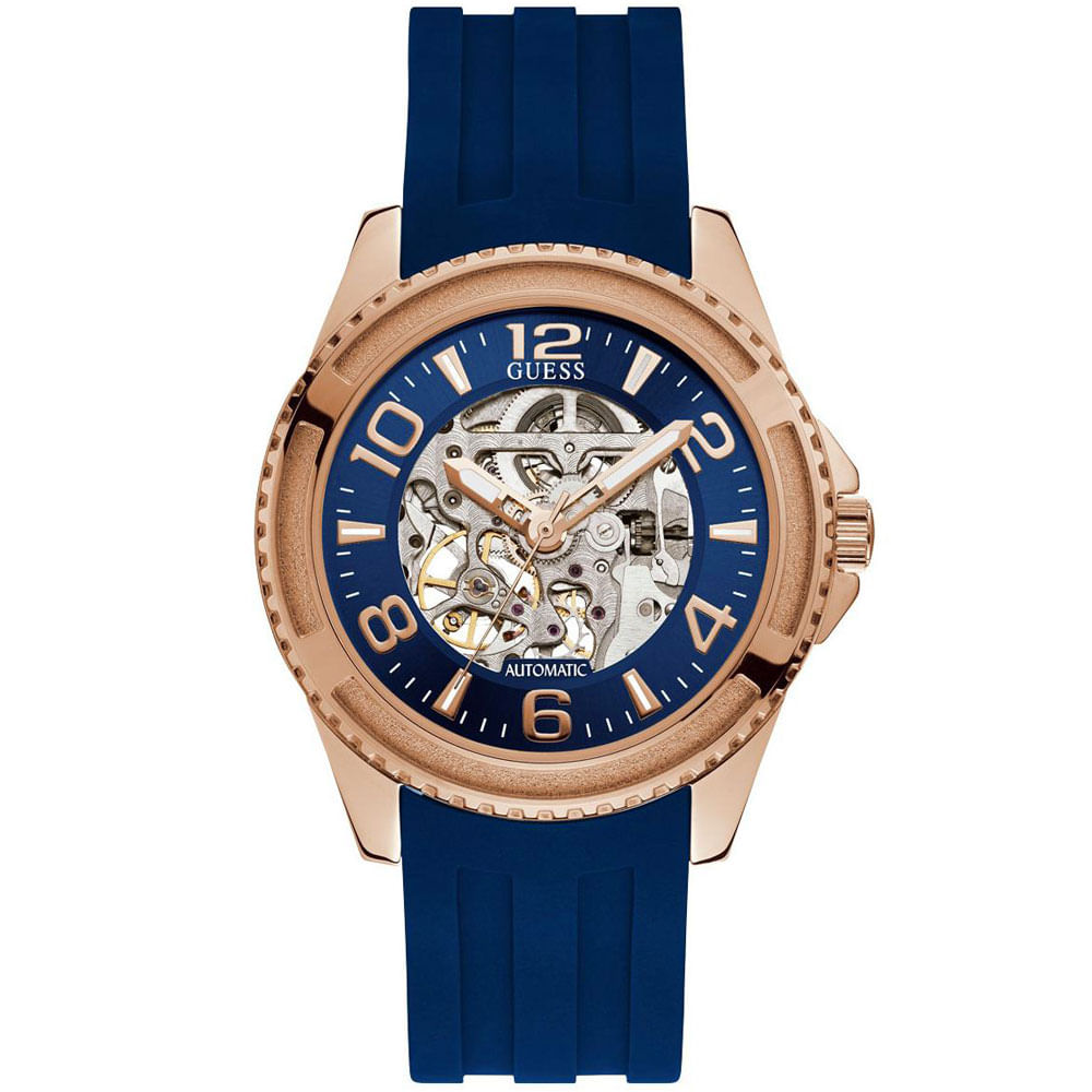 Reloj Guess Elite W1268G3 Automático Dorado Correa de Silicona Azul