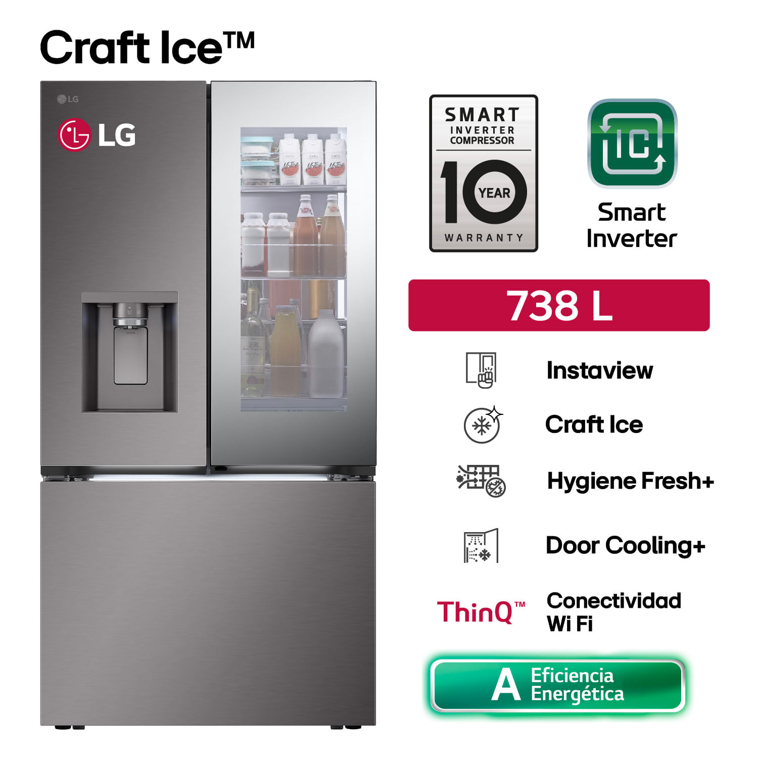 Refrigeradora LG French Door GM89SXD 738L Instavoew Negro Acero