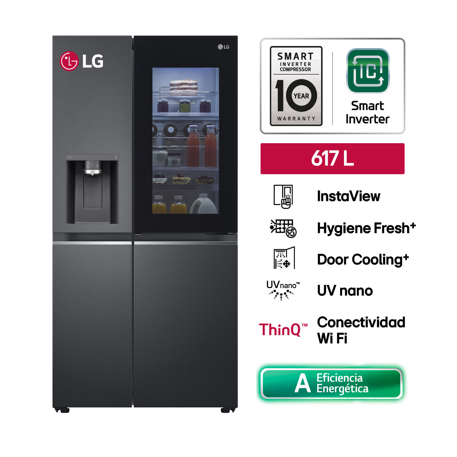 Refrigeradora LG Side By Side GS66SXT 617L Instaview Negro Mate