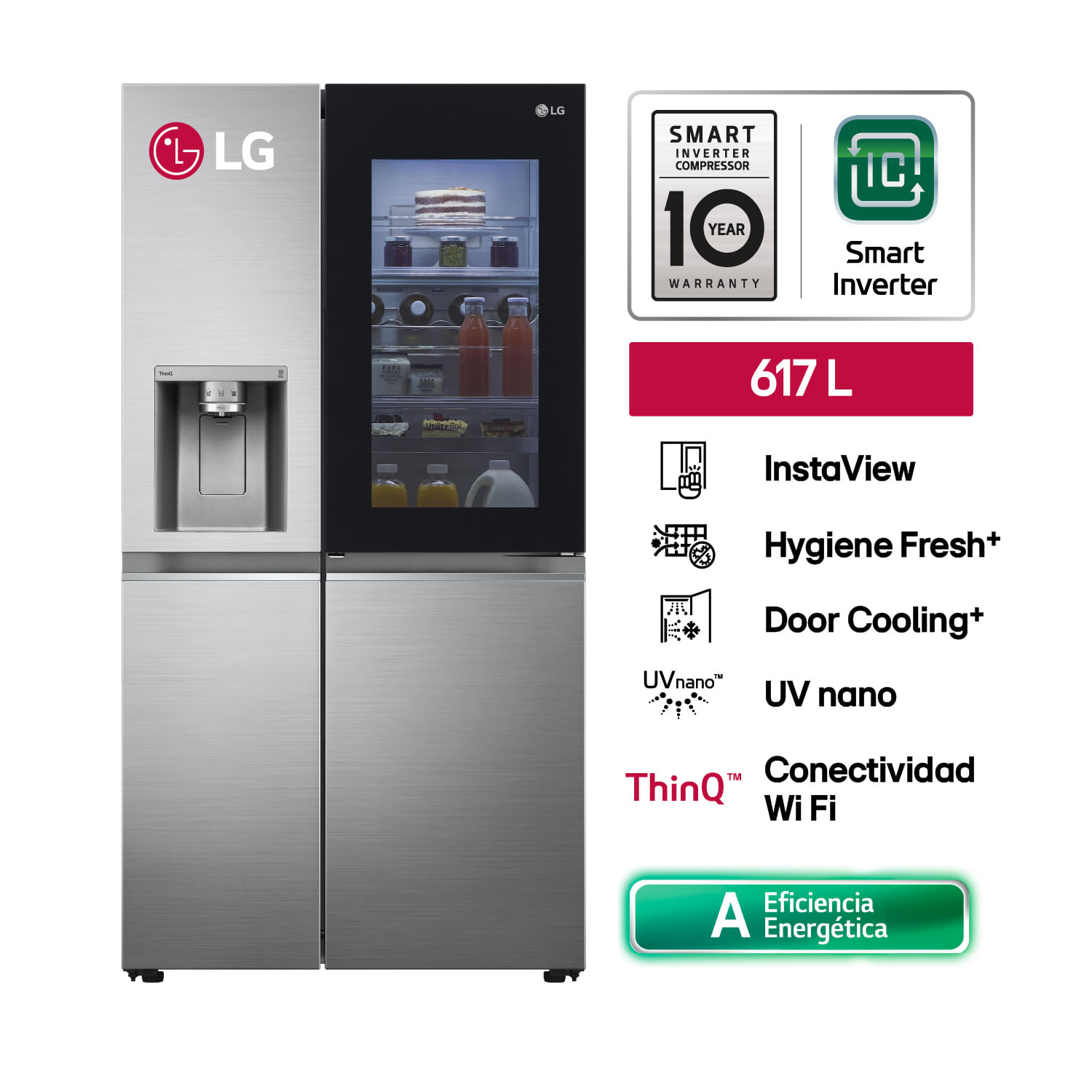 Refrigeradora LG Side By Side GS66SXN 617L Instaview Plata