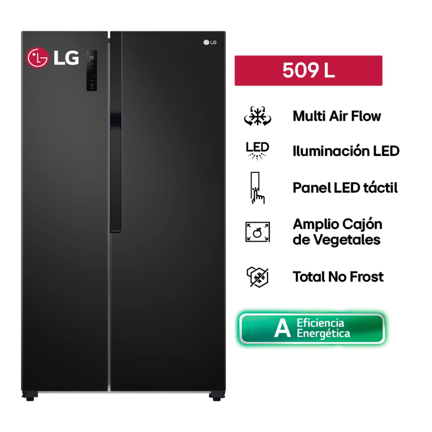 Refrigeradora LG Side by Side GS51MPD 509L Multi Air Flow Negro