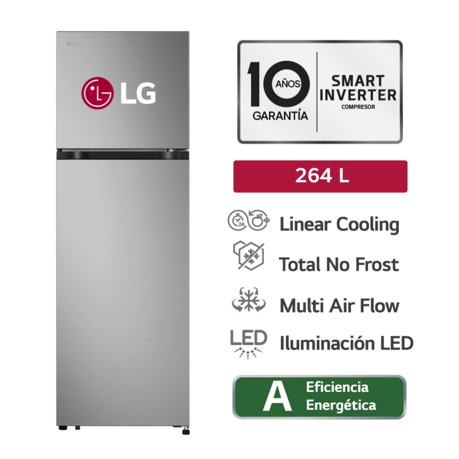 Refrigeradora LG Top Freezer VT26BPY 264 LT Linear Cooling Plata