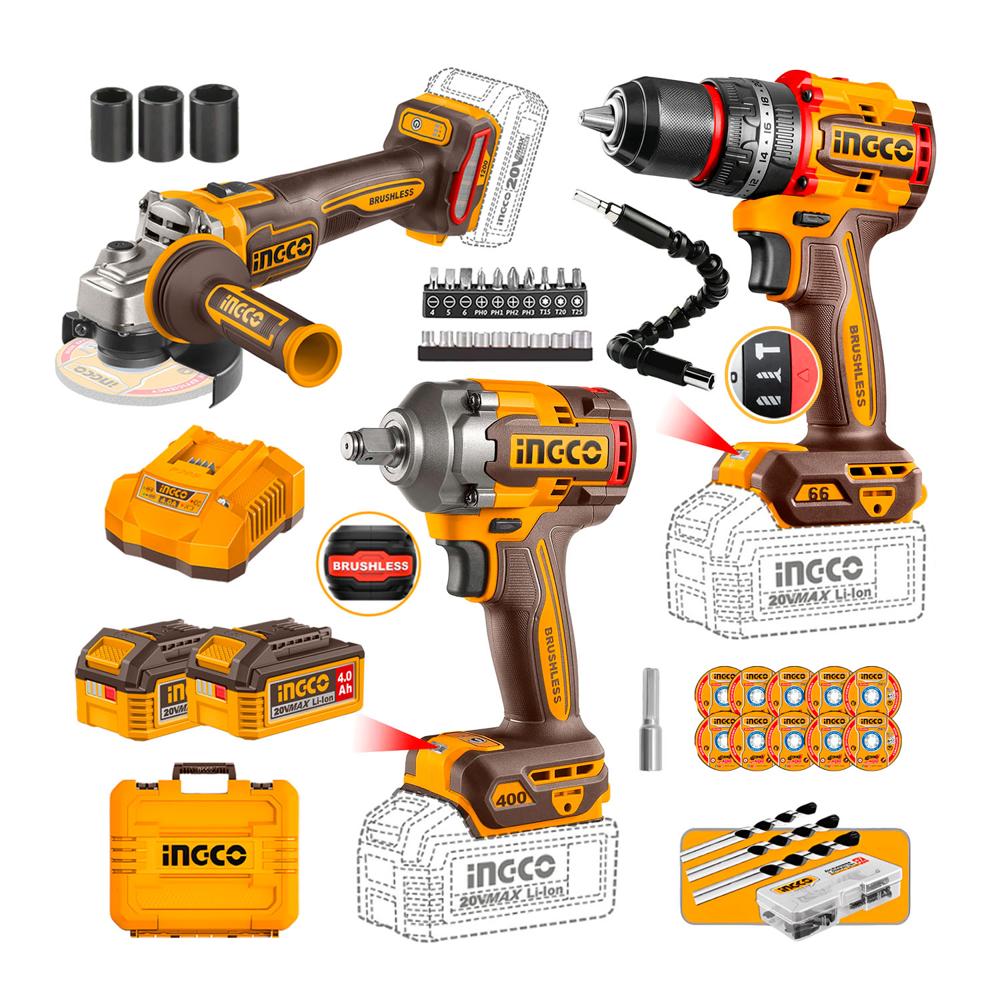 Combo Taladro Percutor 66nm+amoladora 20v+llave De Impactobl