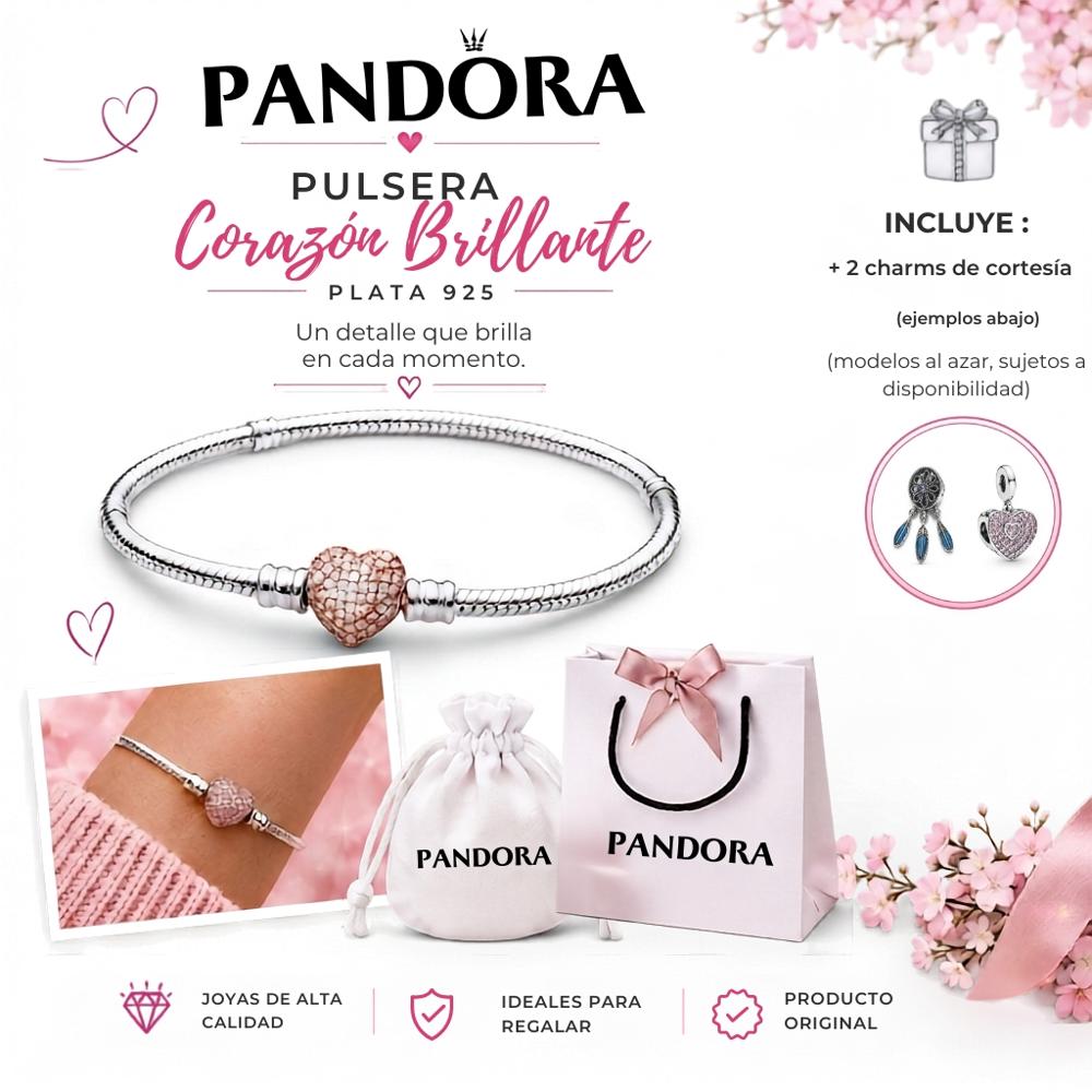 Pulsera Pandora corazón rosa talla 19