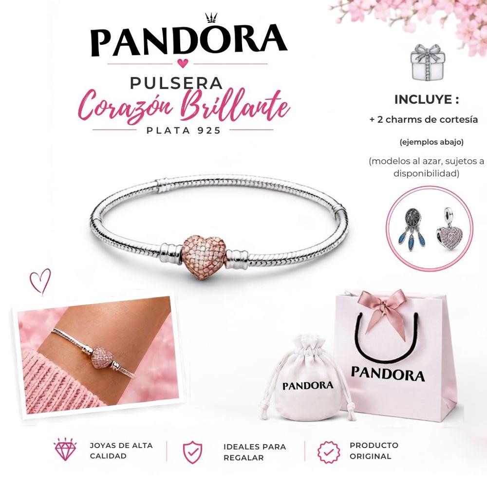 Pulsera Pandora corazón rosa talla 18