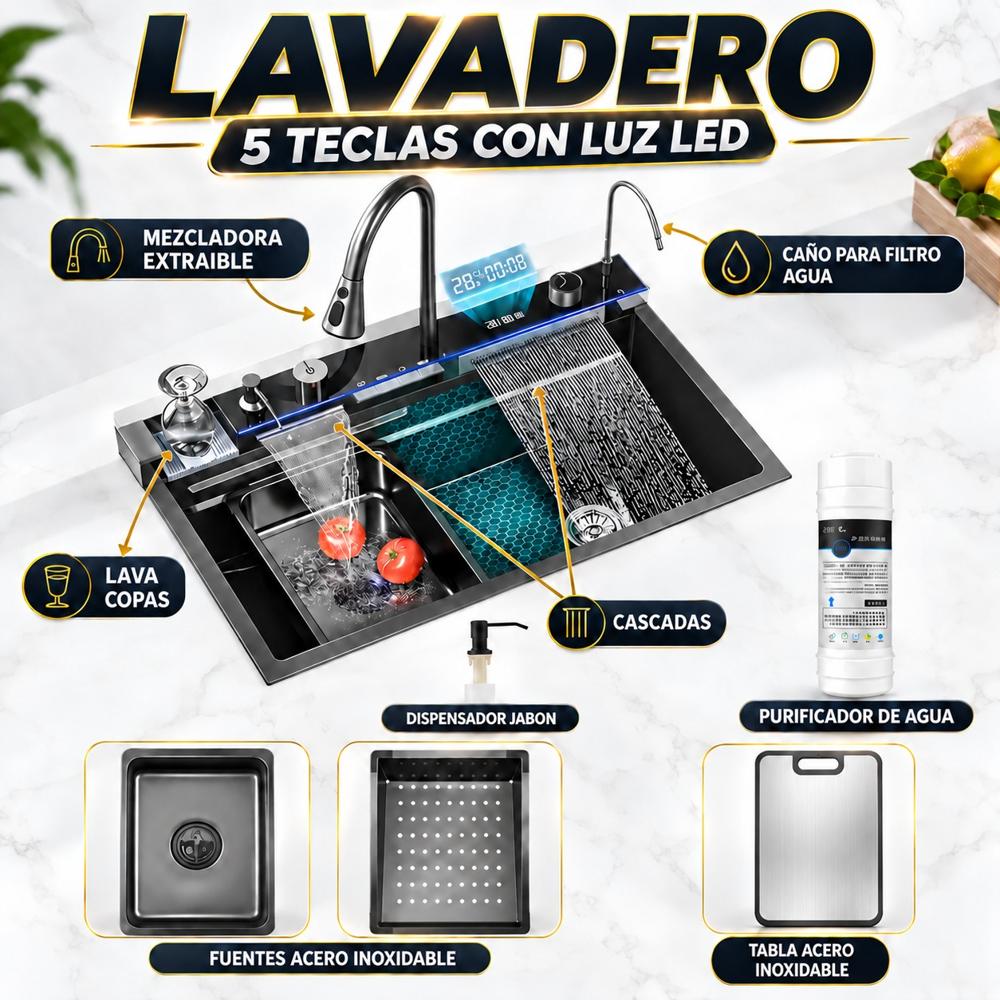 LAVADERO MULTIFUNCION DE COCINA 7 EN 1 CON LUCES 5 TECLAS ME