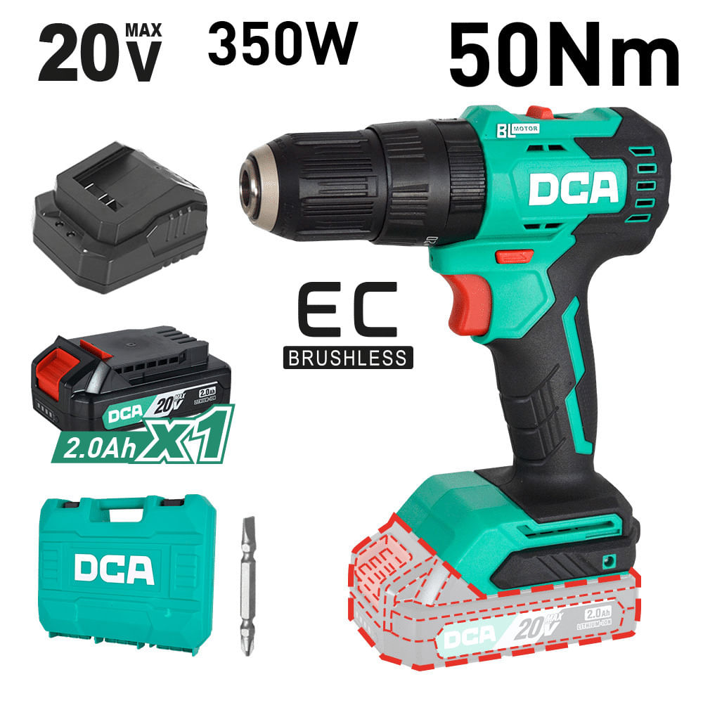 TALADRO PERCUTOR 20V BRUSHLESS 13MM 50N.M 20 - 2 B 1X2.0AH MALETIN