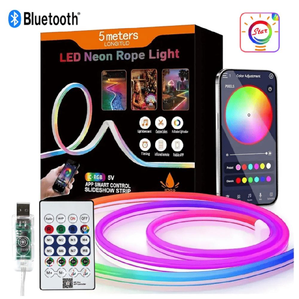 Cinta Luces Neón RGB 5M Bluetooth App Ritmo Musical y Control