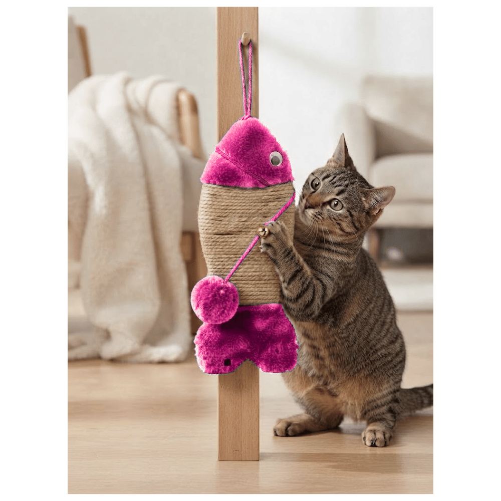 Rascador Para Colgar Con Juguete Interactivo Para Gatos - Rosado