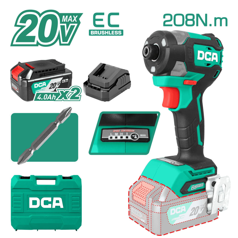 ATORNILLADOR DE IMPACTO BRUSHLESS 20V 208NM B 2X4.