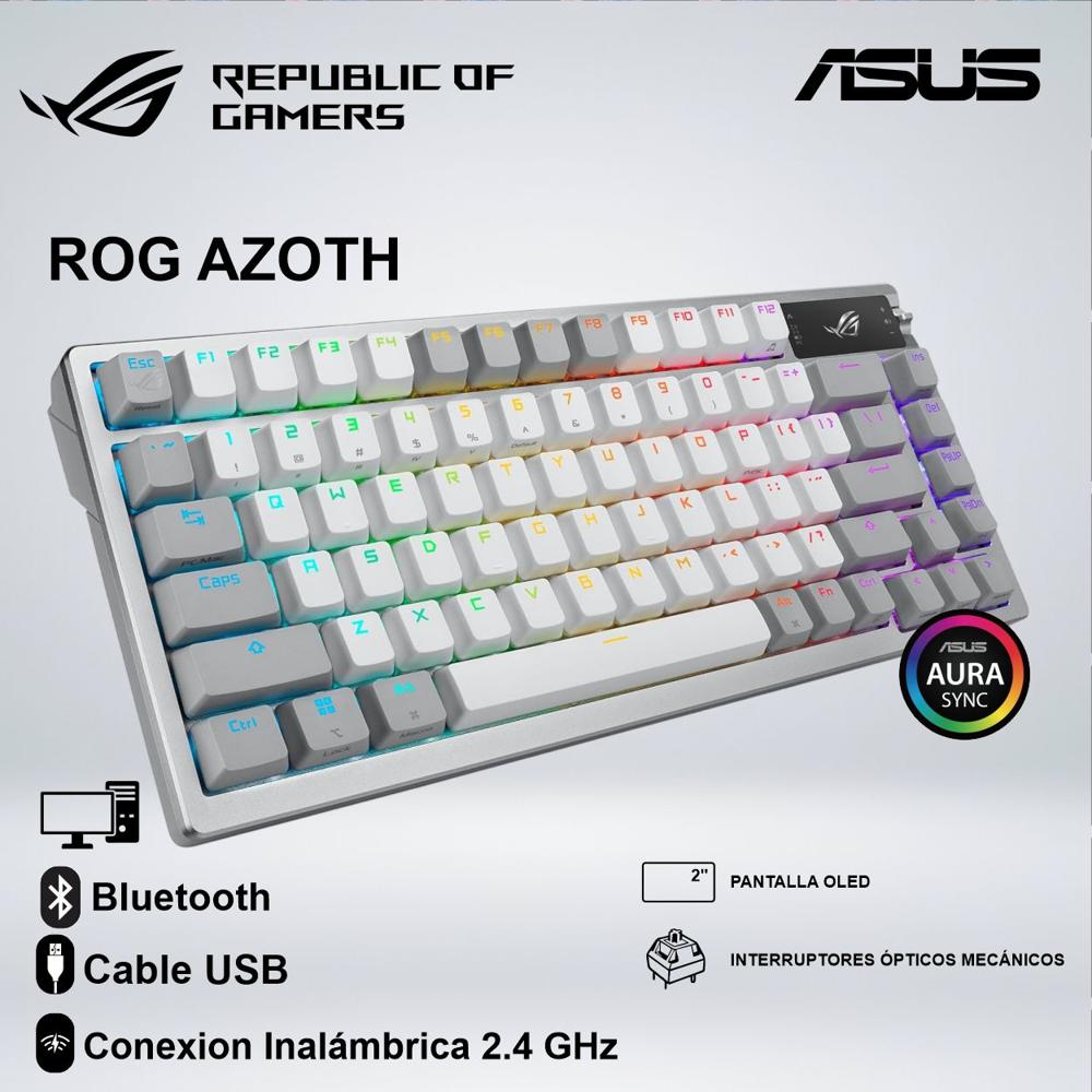 TECLADO GAMING ASUS ROG AZOTH RGB PANTALLA OLED SWITCH ROG NX RED INTERCAMBIABLE WHITE 040393
