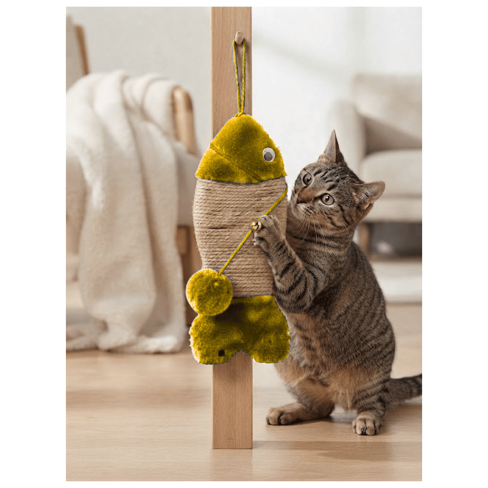 Rascador Para Colgar Con Juguete Interactivo Para Gatos - Mostaza
