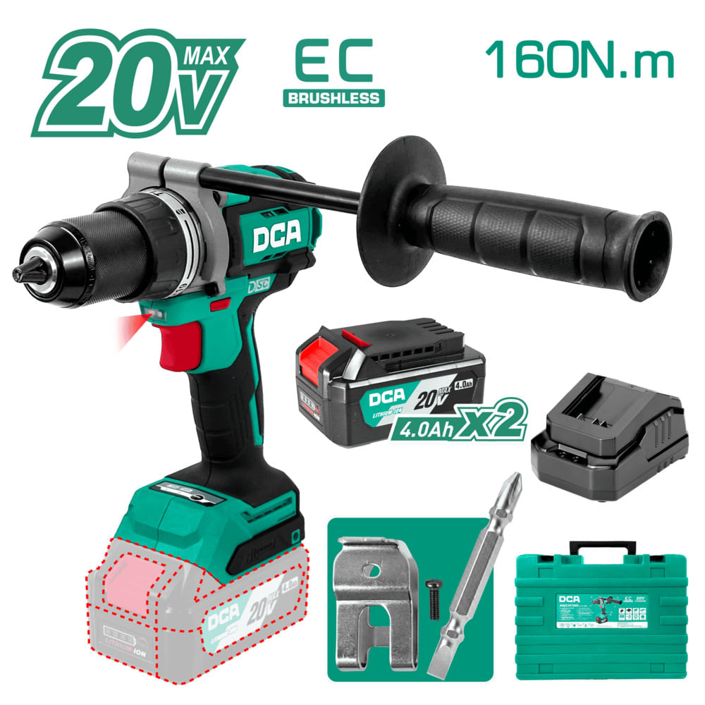 TALADRO PERCUTOR 20V BRUSHLESS 13MM 160N.M 19-2 B 2X4.0AH MALETIN