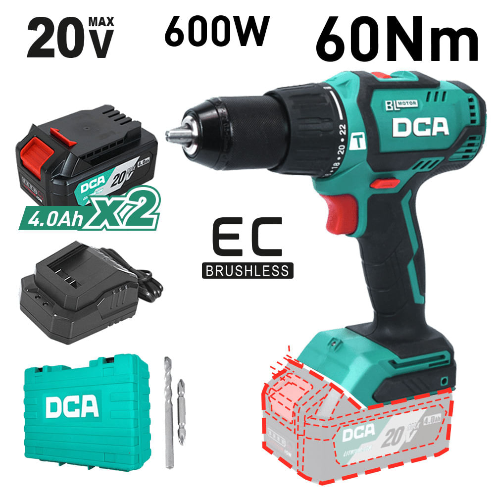 TALADRO PERCUTOR 20V BRUSHLESS 13MM 60N.M 22-2 B2X4.0AH MALETIN