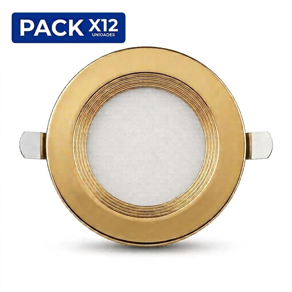 Pack x12 Spot Para Empotrar Caja Octogonal 9W  Luz Blanca color Dorado
