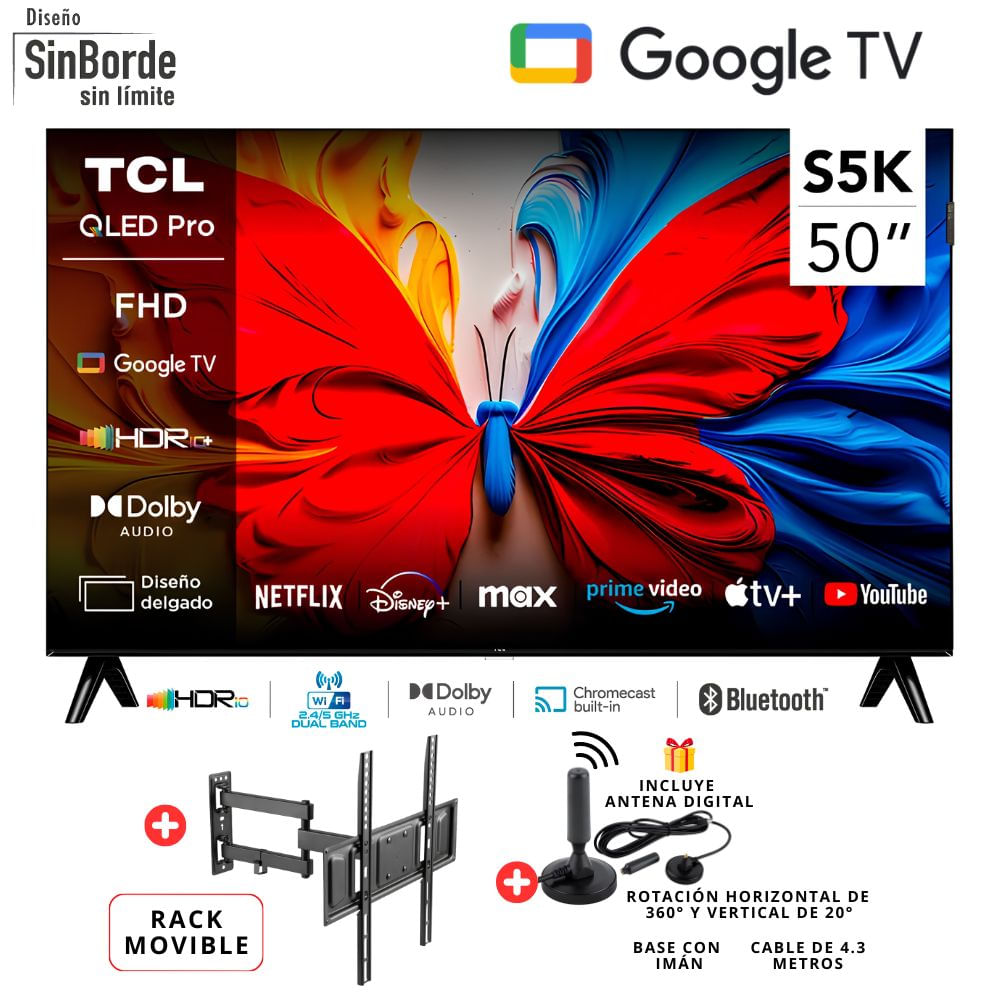 Televisor TCL 50 QLED FULL HD Google Tv 50S5K- Rack Movible