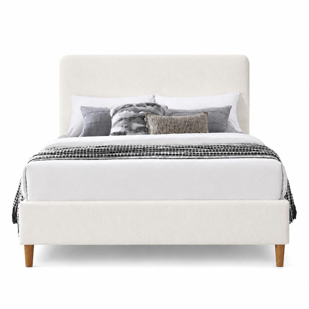 Cama Tapizada Lisa Curvo LeMueble Queen Crudo Claro