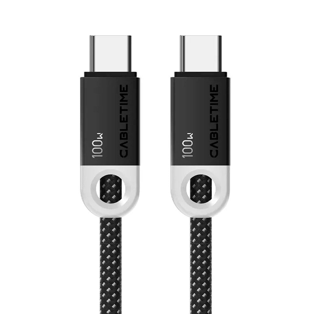 Cable USB-C a USB-C CABLETIME 100W Power Delivery 1m Nylon Trenzado Chip E-Marker Negro CUP1H
