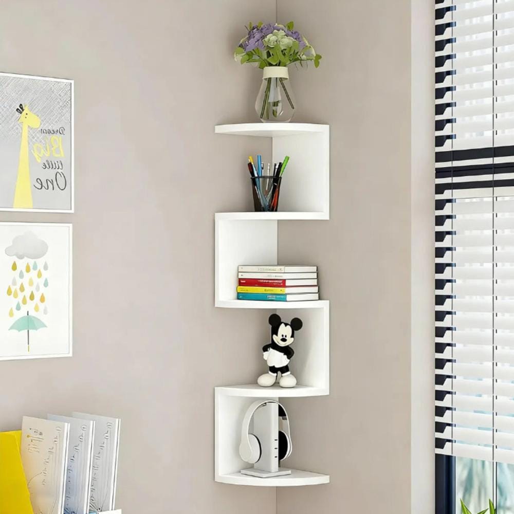 Estante 5 Niveles Flotante Esquinero Moderno Organizador COLOR BLANCO