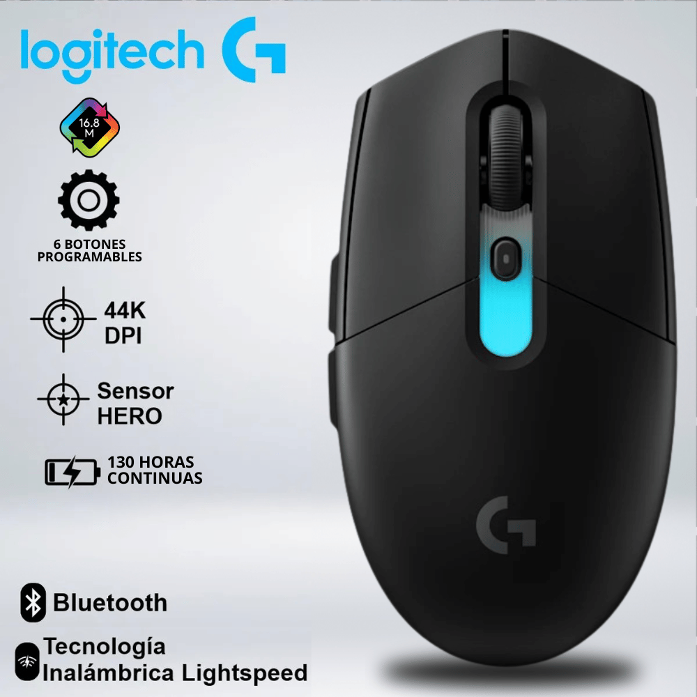 MOUSE LOGITECH G305 X SUPERLIGHT LIGHTSPEED 44K DPI 6 BOTONES SENSOR HERO 910-007738