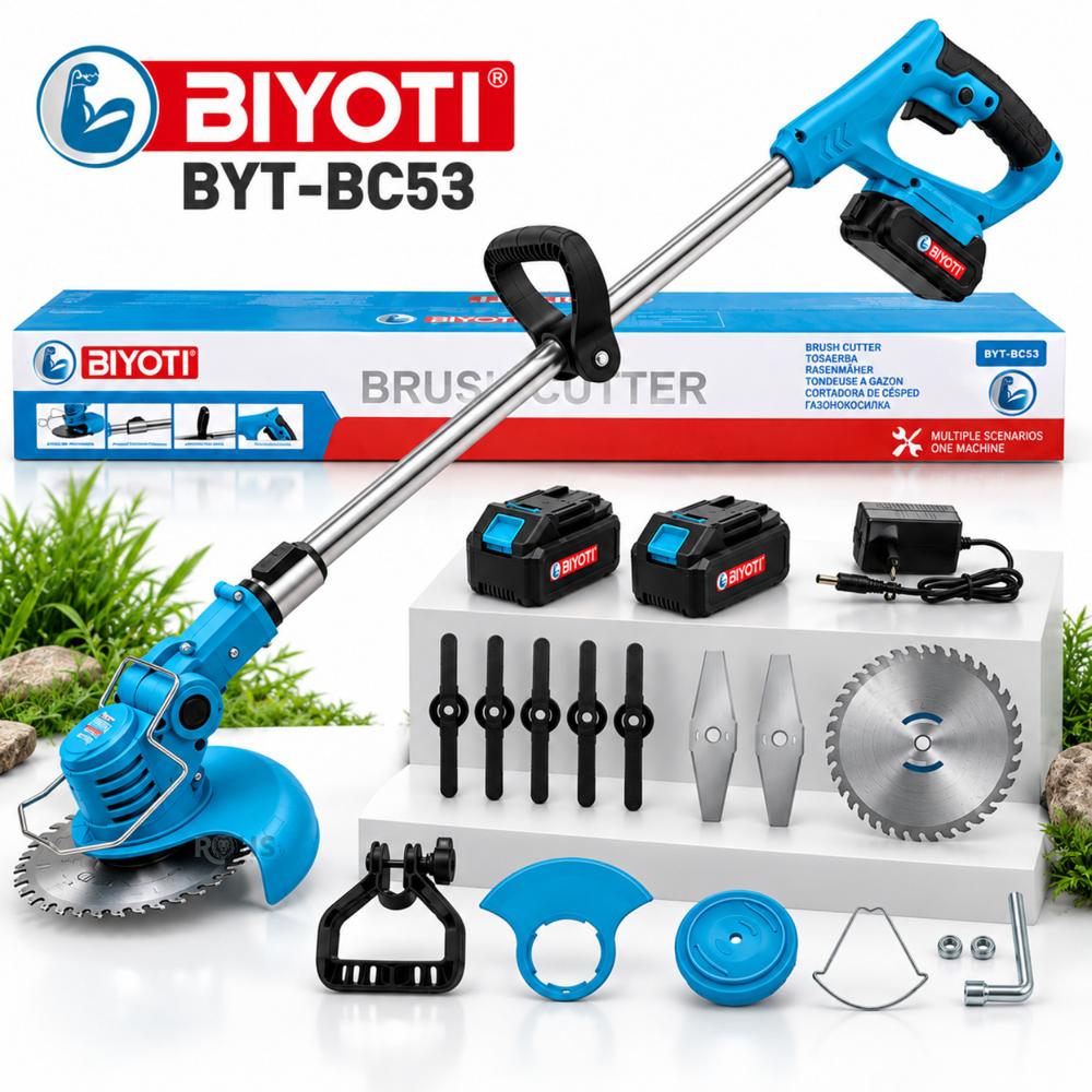 Desbrozadora Podadora Inalámbrica Biyoti BYT-BC53 600W - 3 en 1 - 2 Baterías y Accesorios